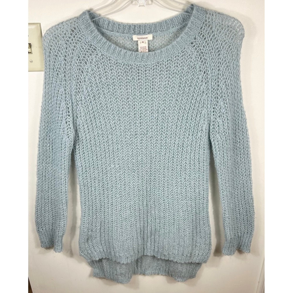 Sundance Sweater Tunic Women M Blue Mohair Wool Blend Airy Weave High Low Luxe